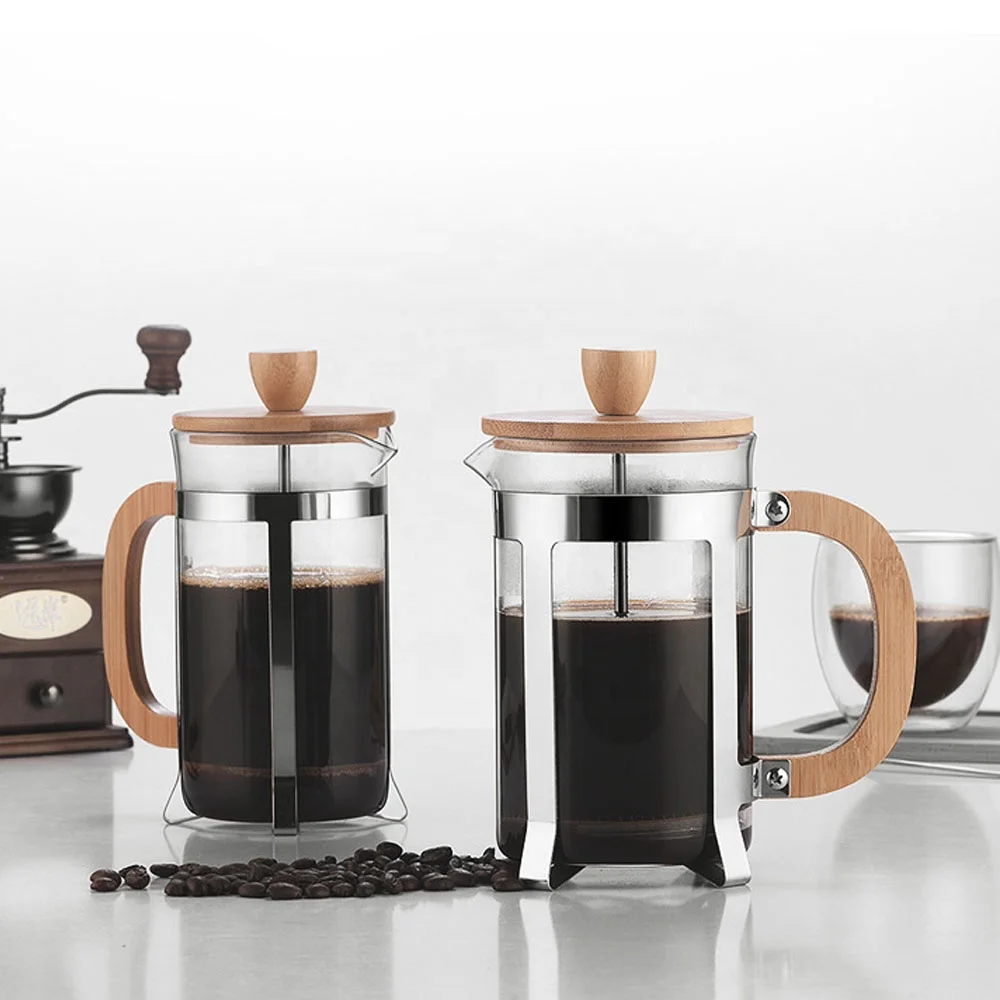 Coffee Tea Press - 350/600ml Edelstahl-Presskannen Lebensmittelecht mit Holzgriff Transparente