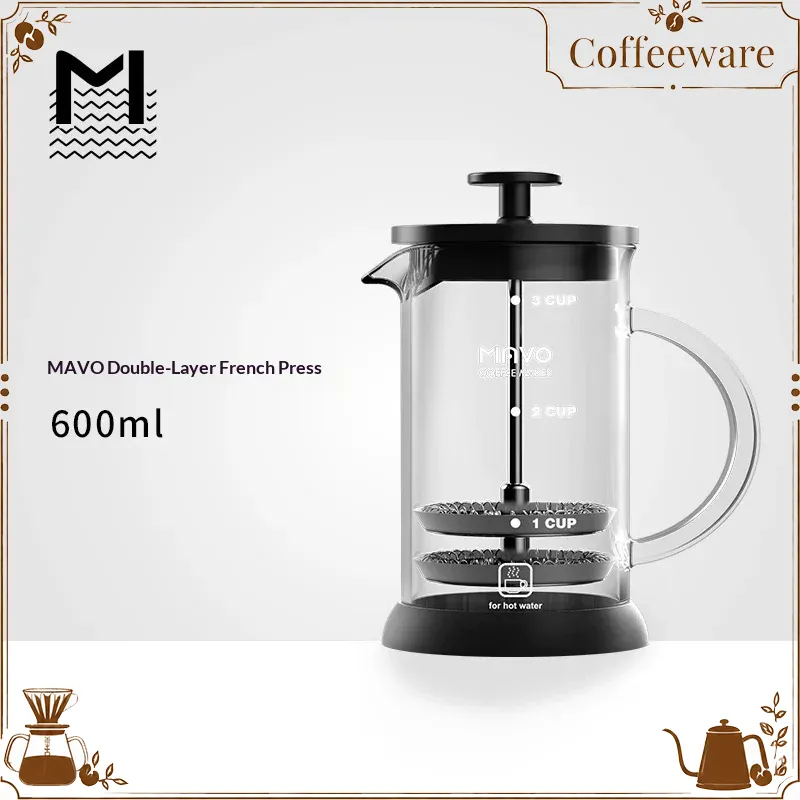 Coffee Tea Press - MAVO French-Press-Kaffeemaschine mit Doppelmaschenfilter, 2 Tassen,