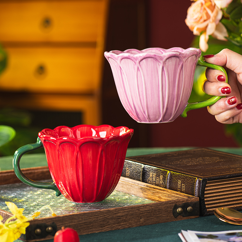Coffee Tea English - Kreative Keramik Kaffeetasse Zarte Blume Becher