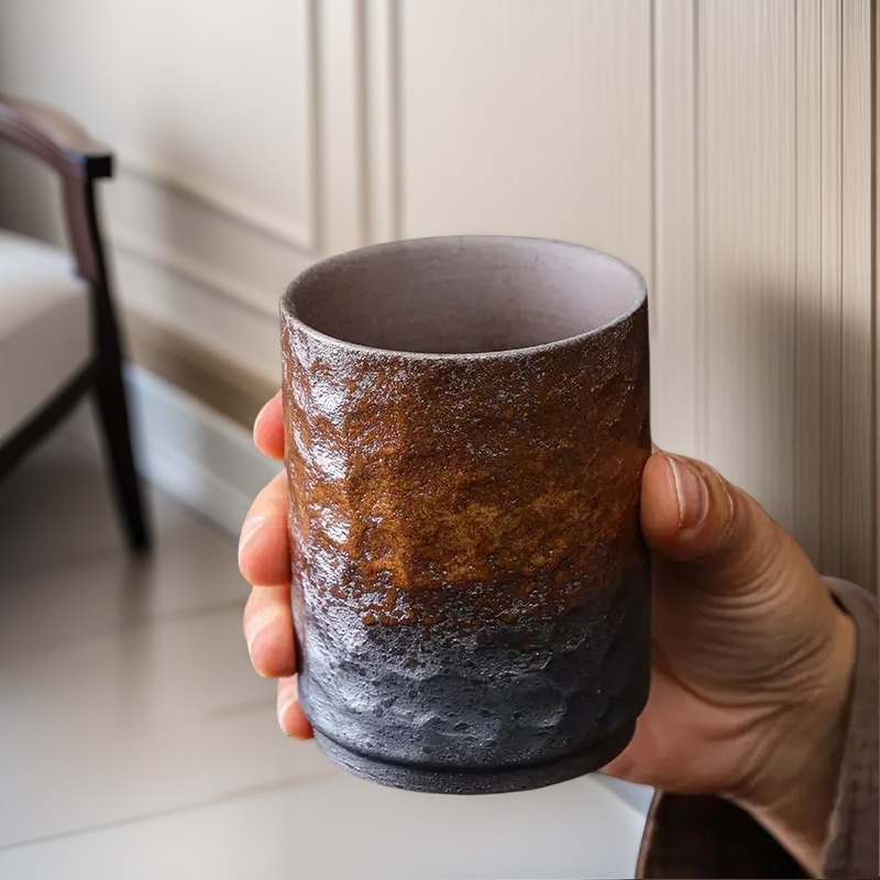 Coffee Tea In Chinese - Vintage handgefertigte chinesische Steingut-Tasse – große